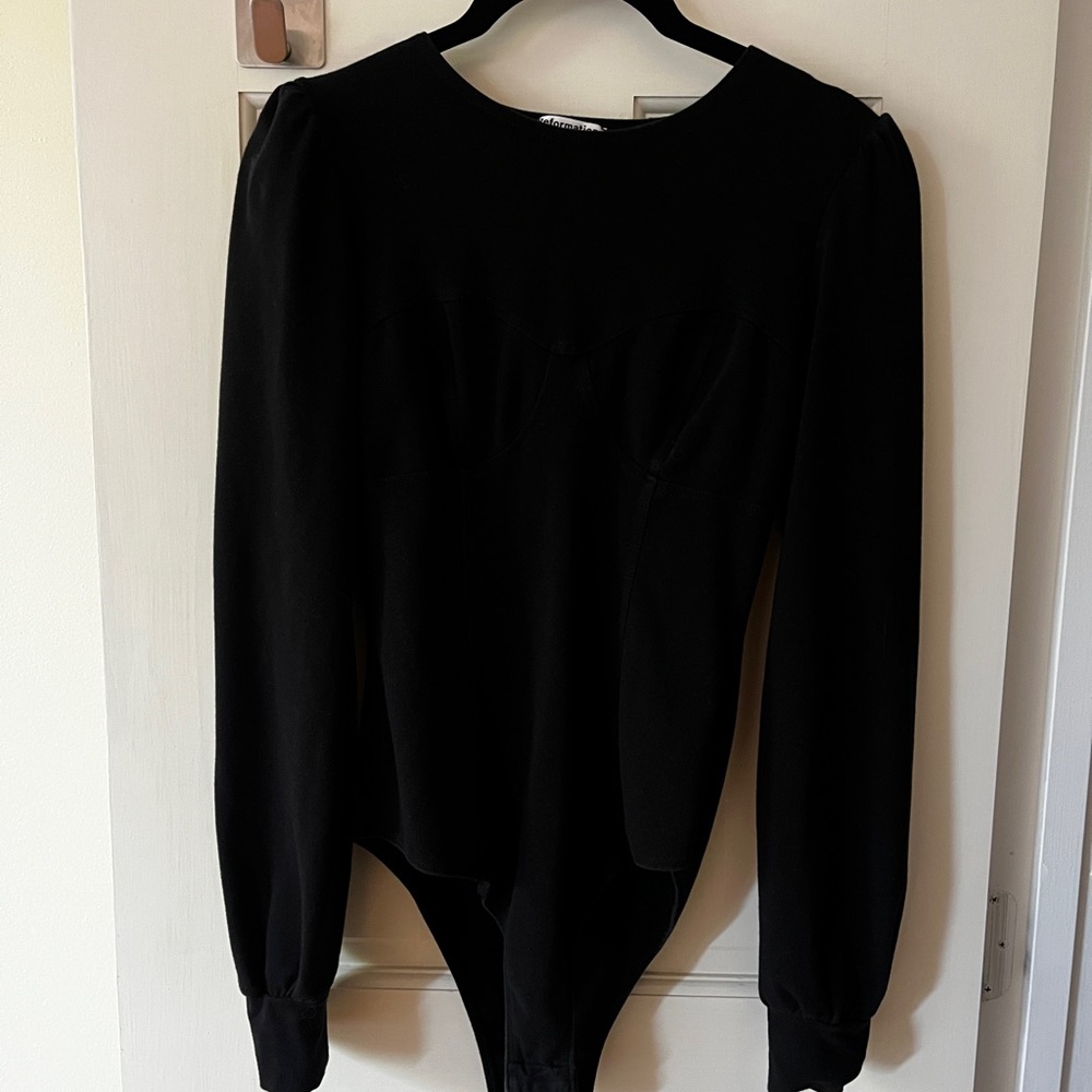 Reformation Black Bustier Long Sleeve Bodysuit